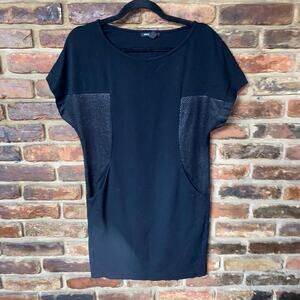 Mango MNG Casual Black Metallic Mesh Short Sleeve Mini Dress Women's Size XS